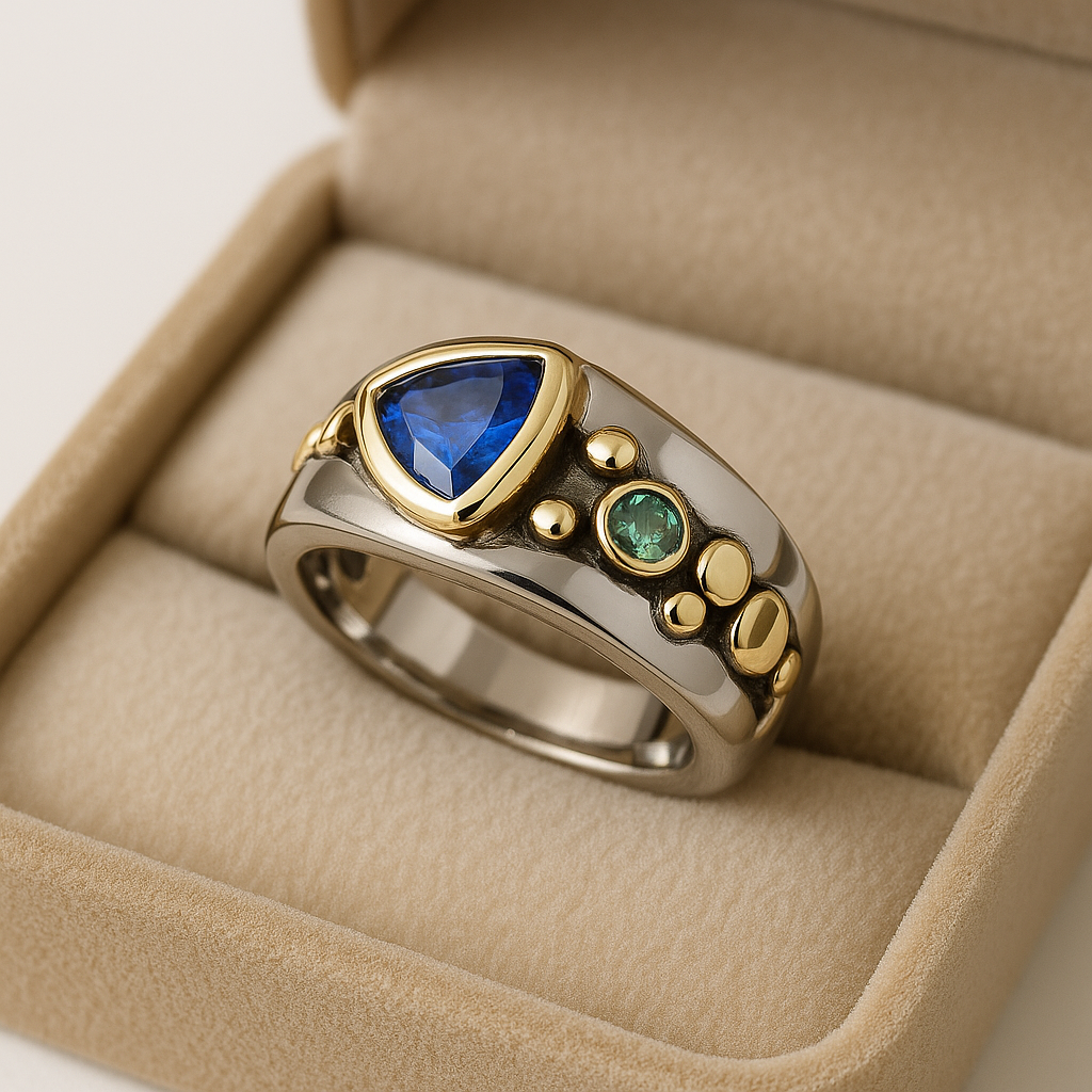 Anillo Cristal Azul Plata