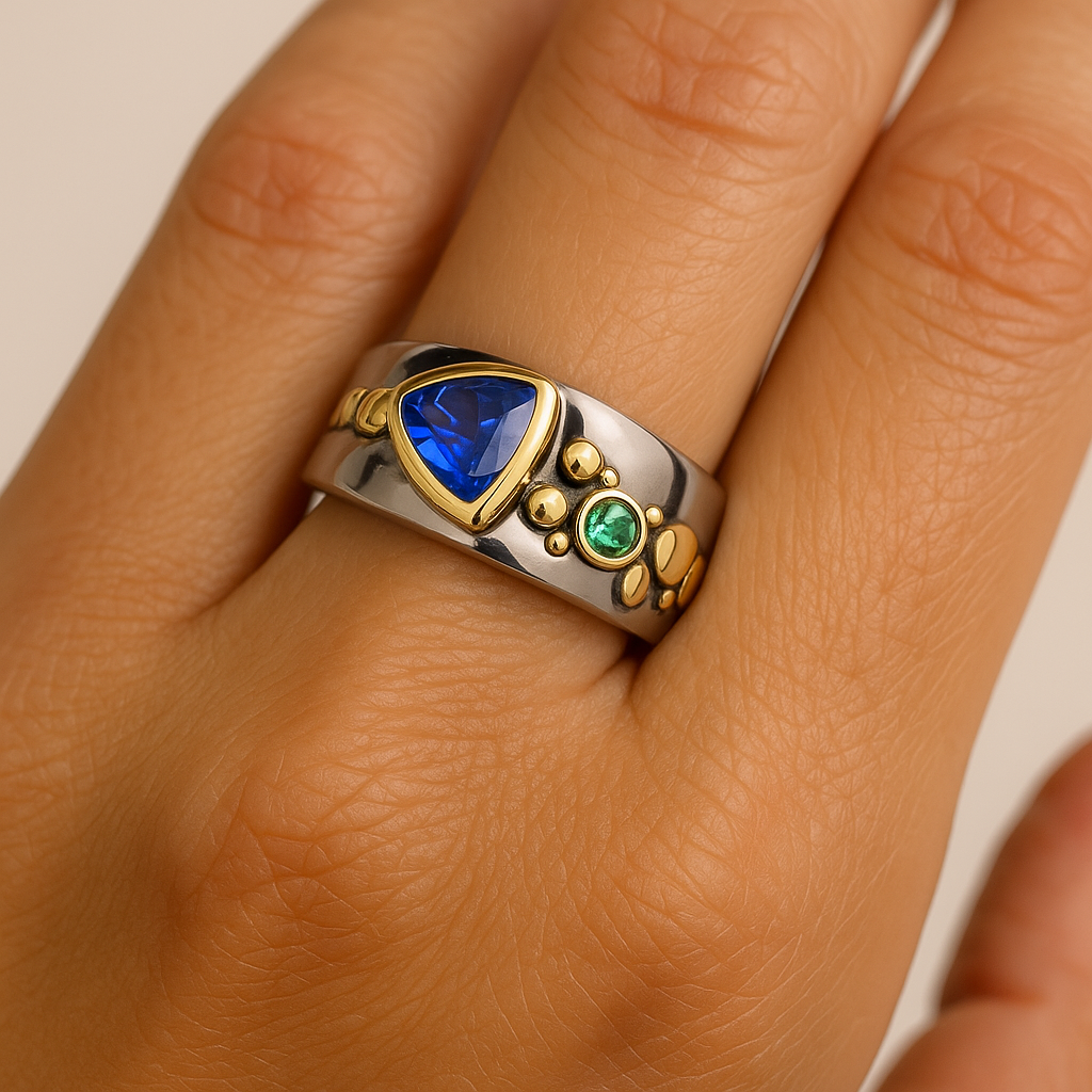 Anillo Cristal Azul Plata