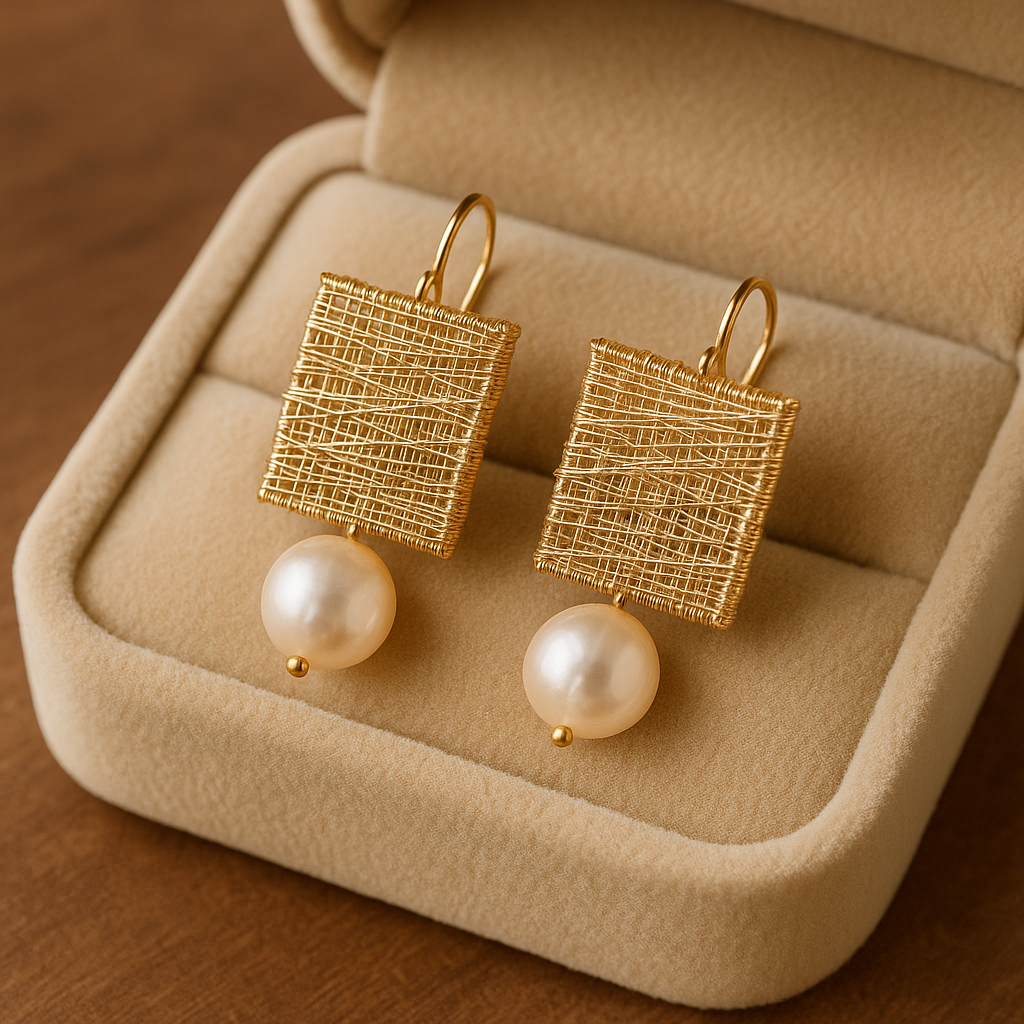 Aros Alemanes Perlas Doradas