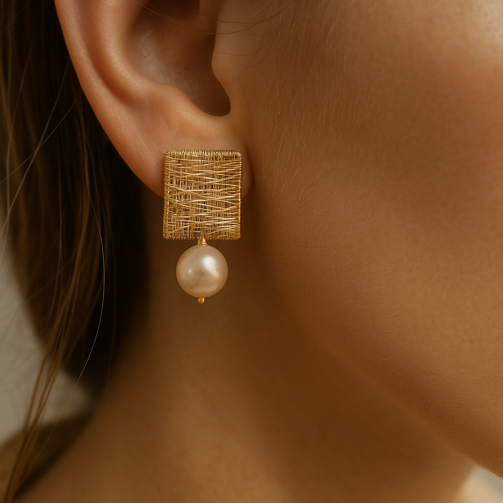 Aros Alemanes Perlas Doradas