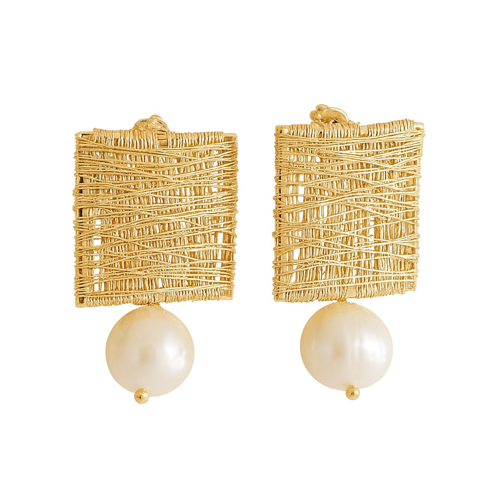 Aros Alemanes Perlas Doradas