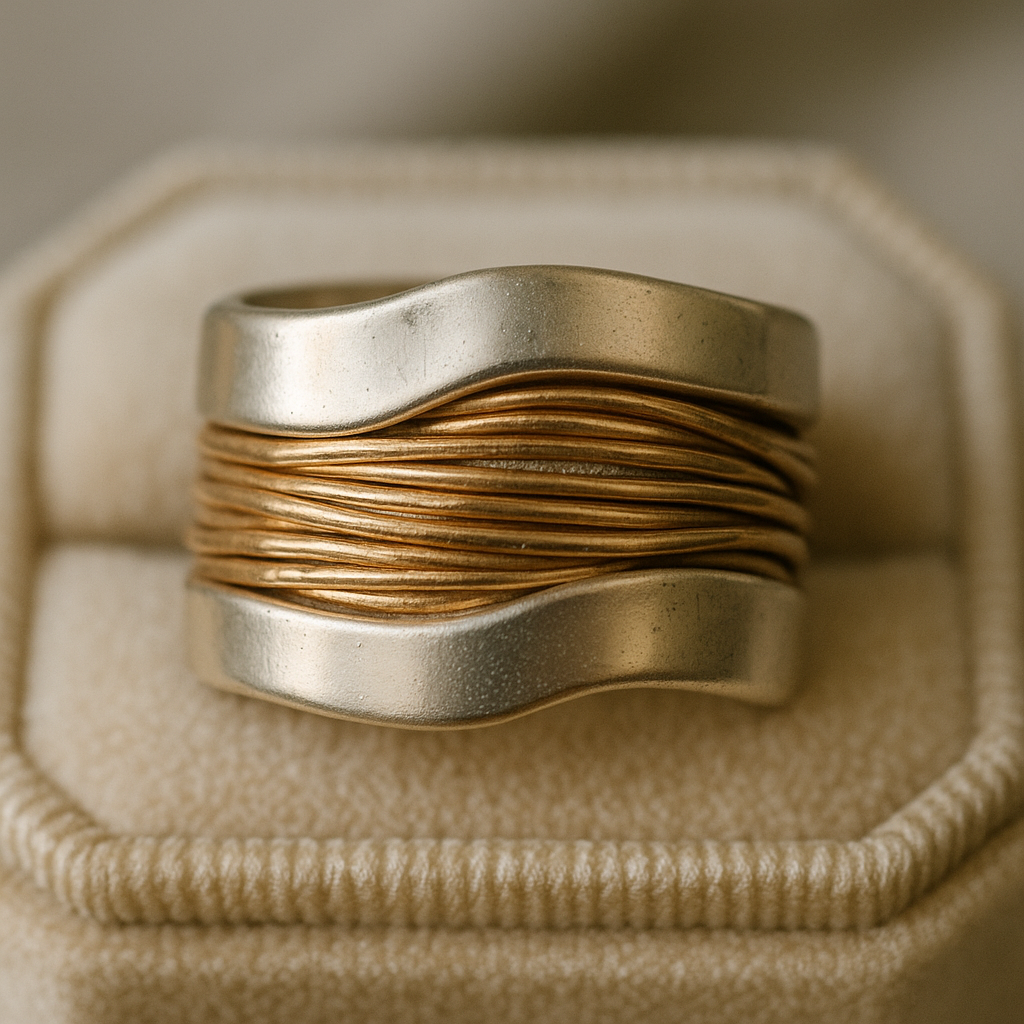 Anillo Alemán Hilos Dorados y Plateados.