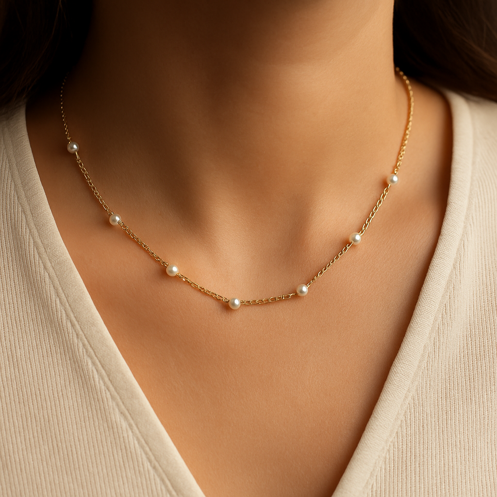 Collar de Perlas Dorado (Modelo Frances Exclusivo)