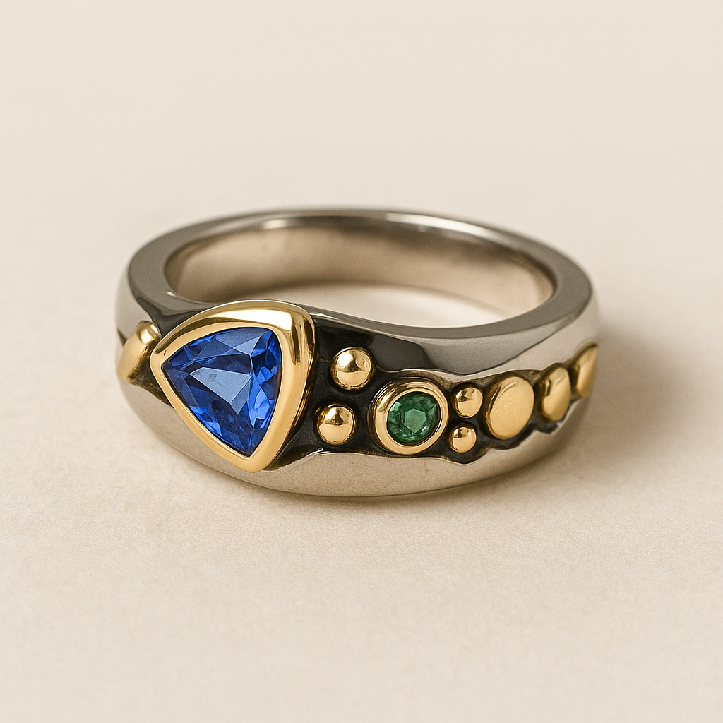 Anillo Cristal Azul Plata